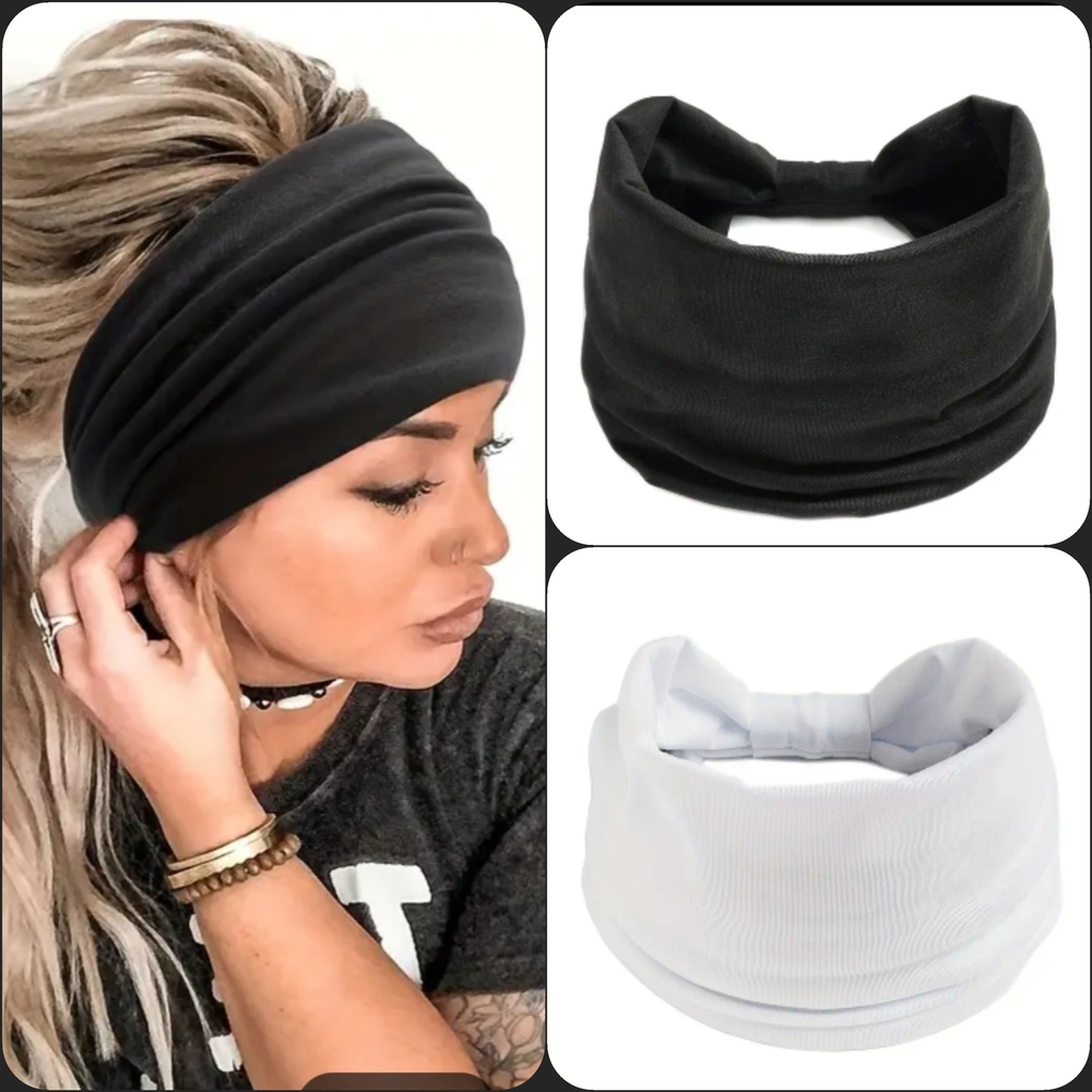 2 Pack Black and White Headbands Set